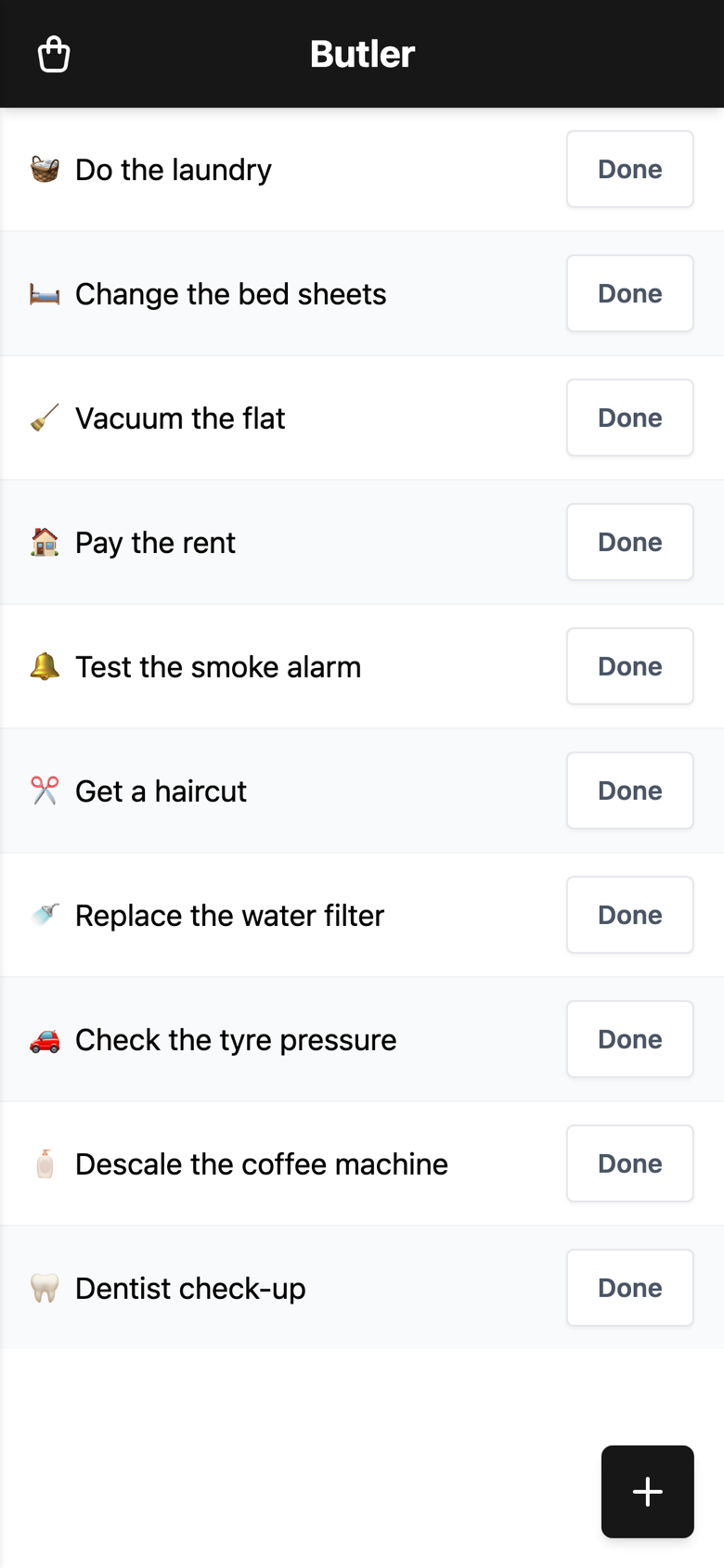 Butler showing a list of recurring todos, each with an emoji