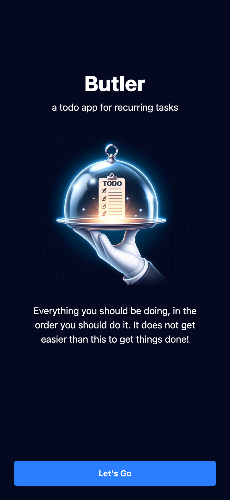 The Butler welcome screen